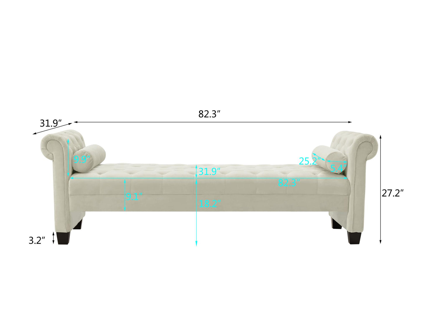 The Mozelle 82.3" Rectangular Large Chaise Lounge Ivory