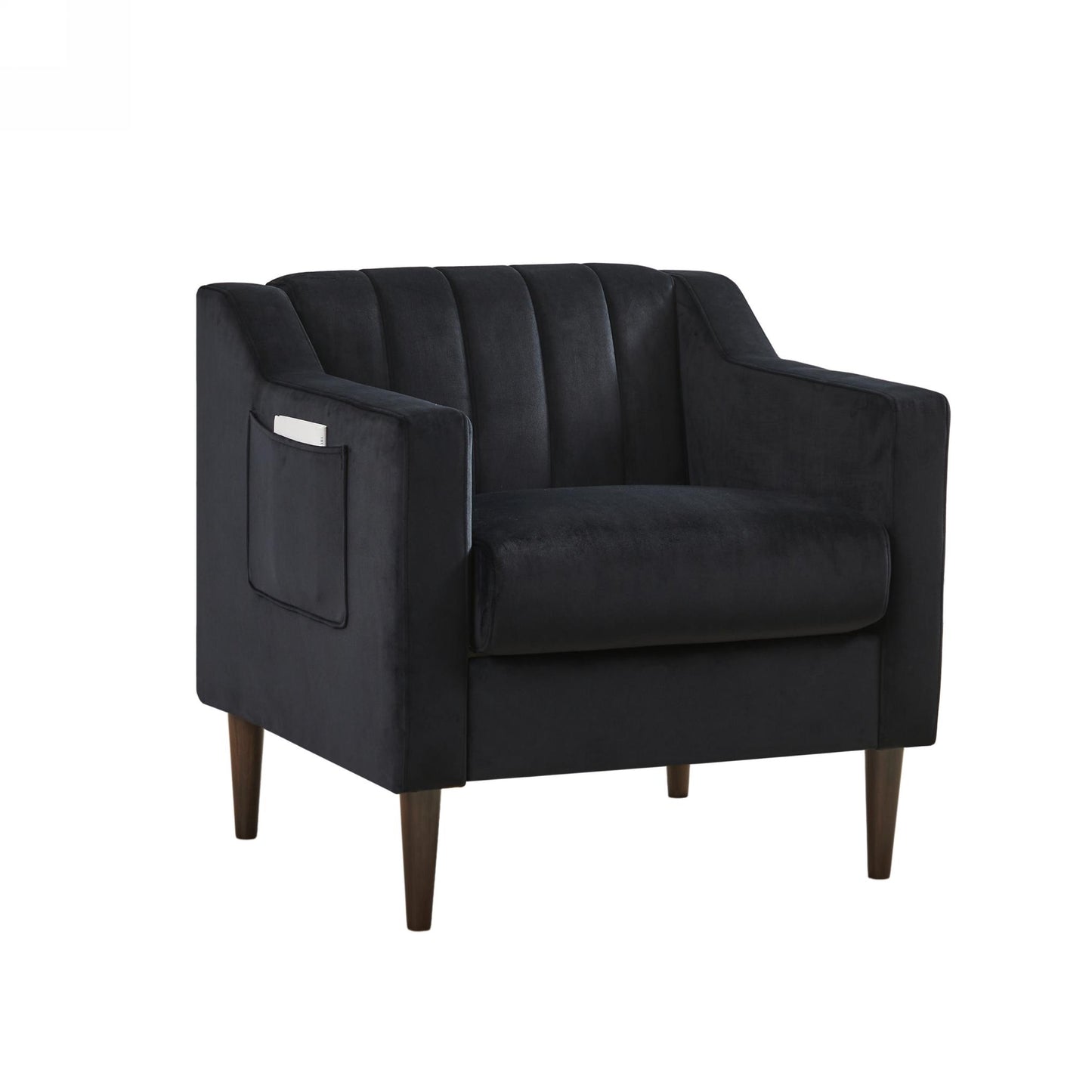 Modern velvet fabric single person sofa side chair with solid wood legs, used in bedroom, living room and office.