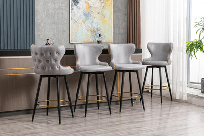 Set of 2 29" Modern Leather Tufted Swivel Bar Stools