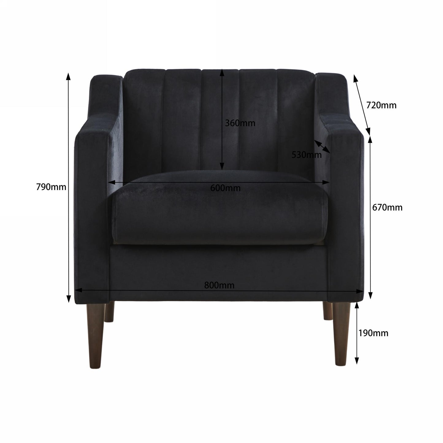 Modern velvet fabric single person sofa side chair with solid wood legs, used in bedroom, living room and office.