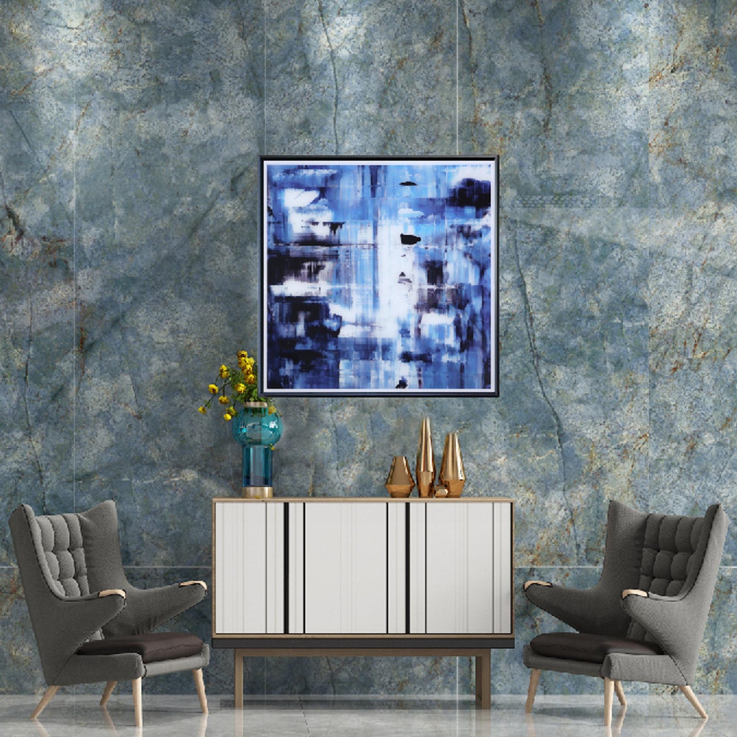 Abstract Glass Wall Art- Mega Size Glass Wall Decor-Office Wall Decor-Tempered Glass Christmas Gift-Alcohol Ink Blue Marble Wall Art