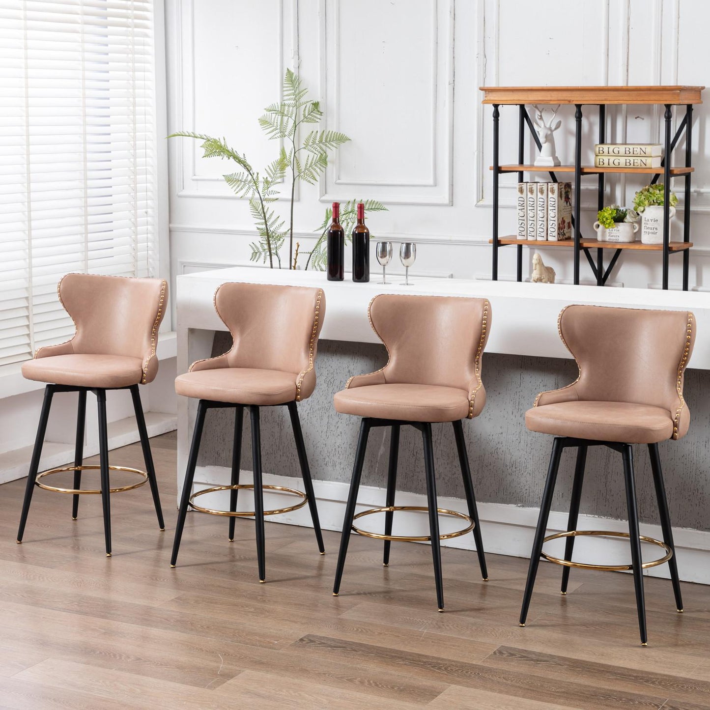 Set of 2 29" Modern Leather Tufted Swivel Bar Stools