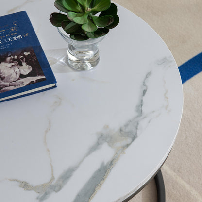 Black metal framed Modern Nesting Coffee Table with Marble Top