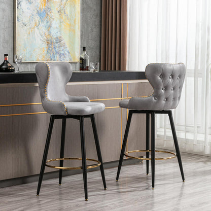 Set of 2 29" Modern Leather Tufted Swivel Bar Stools