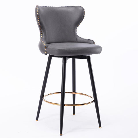 Set of 2 29" Modern Leather Tufted Swivel Bar Stools