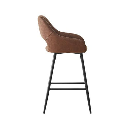 Set of 2 Leather Brown Breakfast Dining Bar Stools