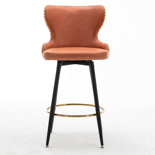 Set of 2 29" Modern Leather Tufted Swivel Bar Stools