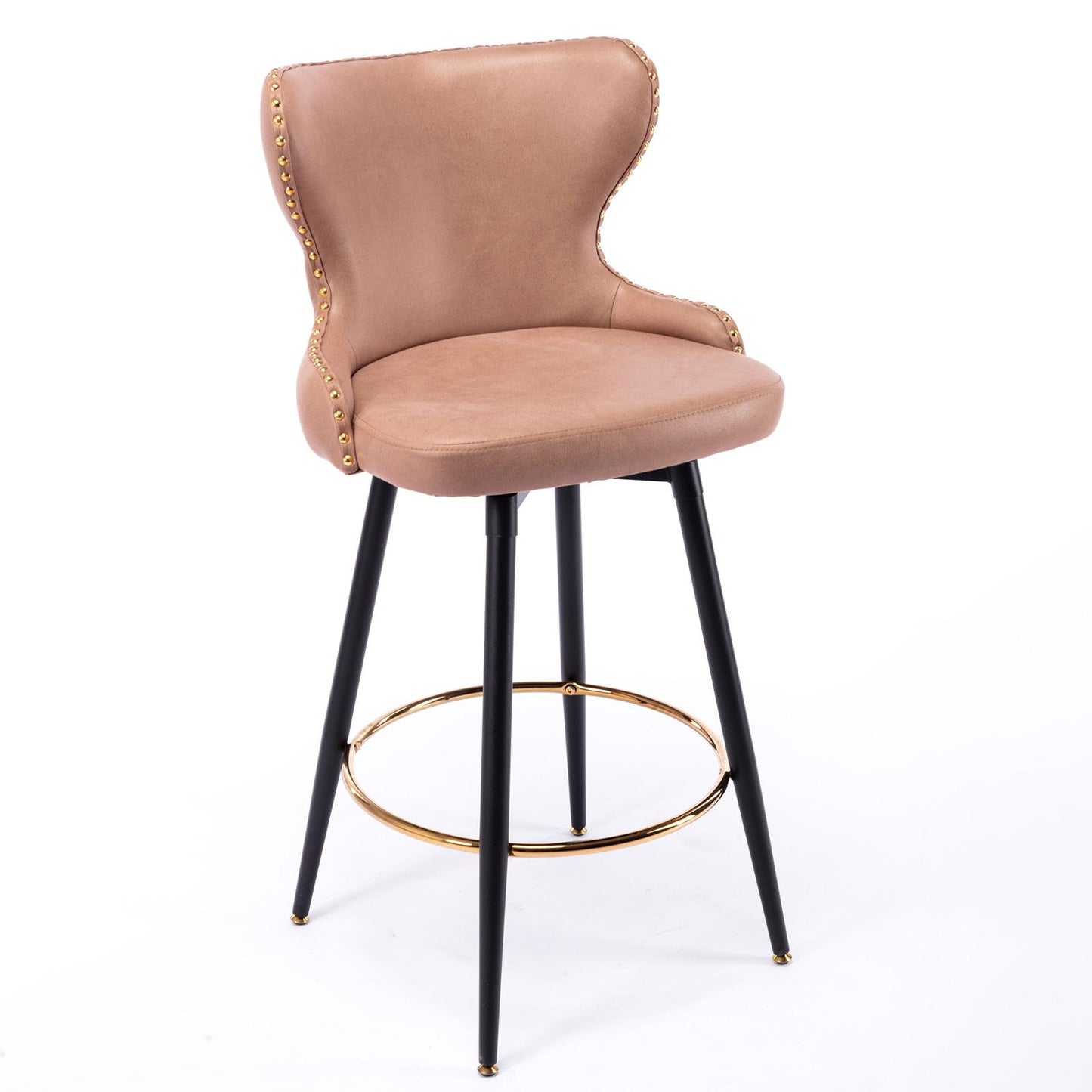 Set of 2 29" Modern Leather Tufted Swivel Bar Stools