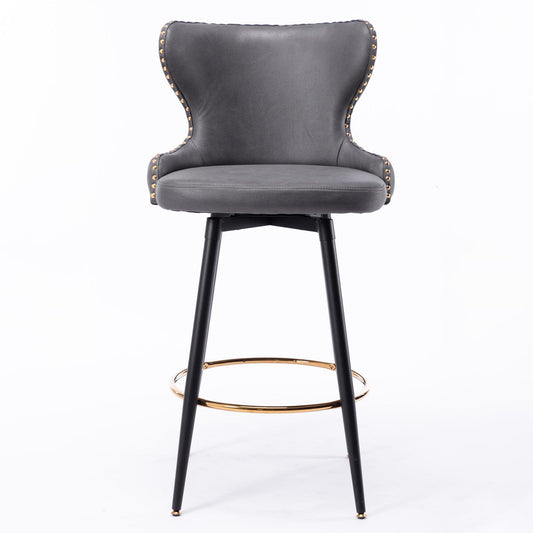 Set of 2 29" Modern Leather Tufted Swivel Bar Stools