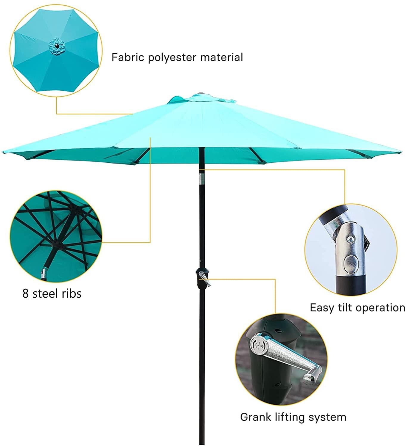 Patio Outdoor Market Umbrella with Aluminum Auto Tilt and Crank Without Base