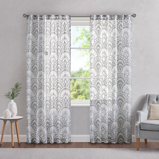 Tabitha Printed Burnout Sheer Panel Curtain