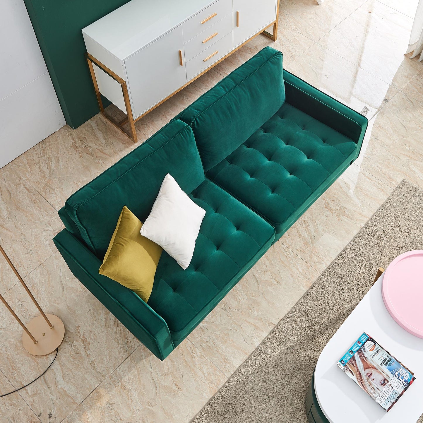 Modern Velvet fabric sofa 71" - Emerald