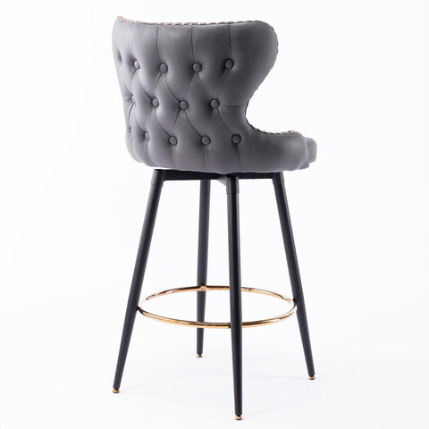 Set of 2 29" Modern Leather Tufted Swivel Bar Stools
