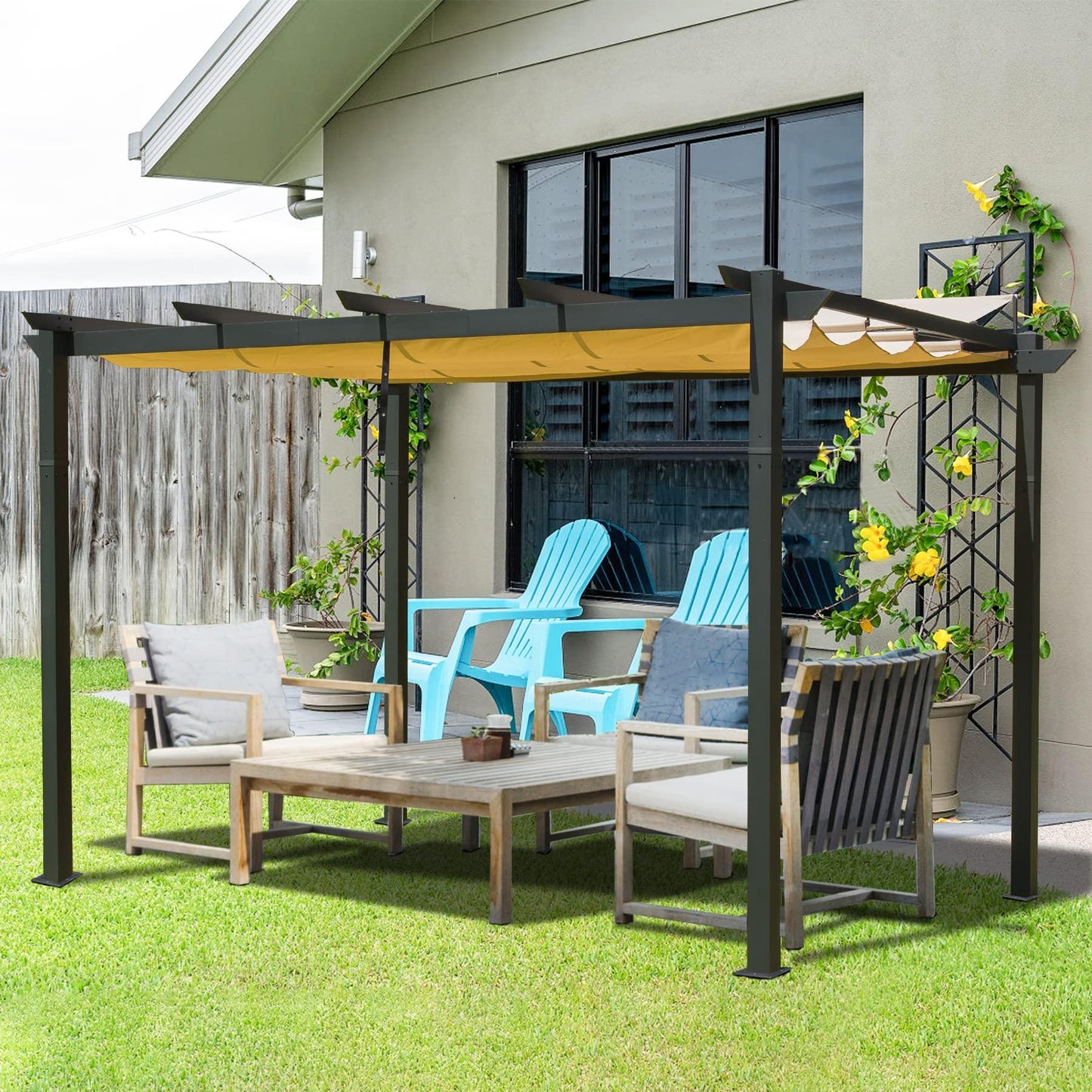 9'x13' Retractable Pergola with Weather-Resistant Canopy Aluminum