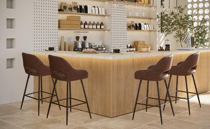 Set of 2 Leather Brown Breakfast Dining Bar Stools