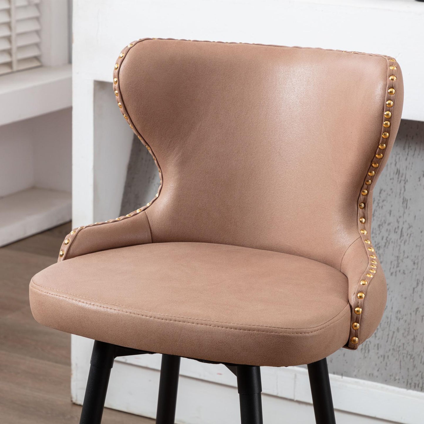 Set of 2 29" Modern Leather Tufted Swivel Bar Stools