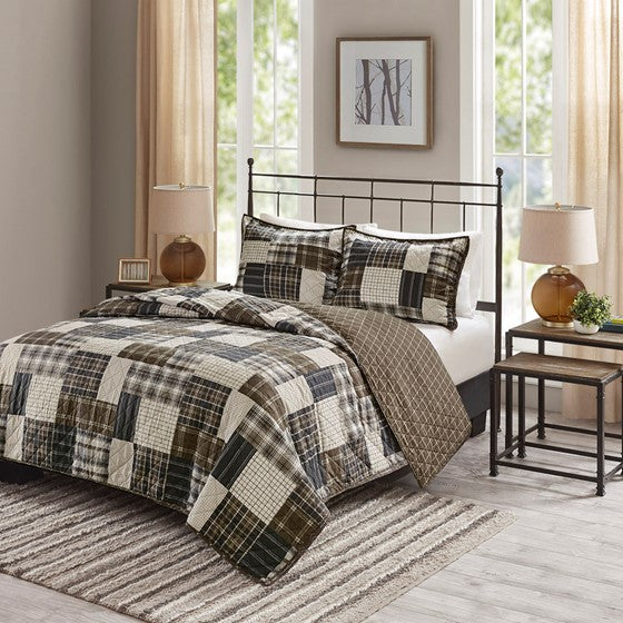 Timber 3 Piece Reversible Printed Coverlet Set