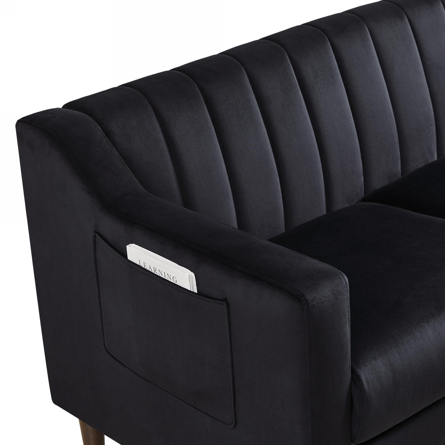 Modern velvet fabric single person sofa side chair with solid wood legs, used in bedroom, living room and office.