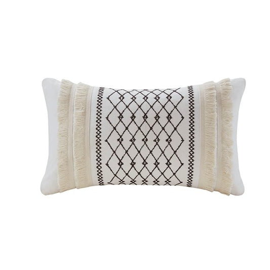 Bea Embroidered Cotton Oblong Pillow with Tassels