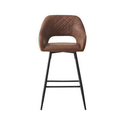 Set of 2 Leather Brown Breakfast Dining Bar Stools