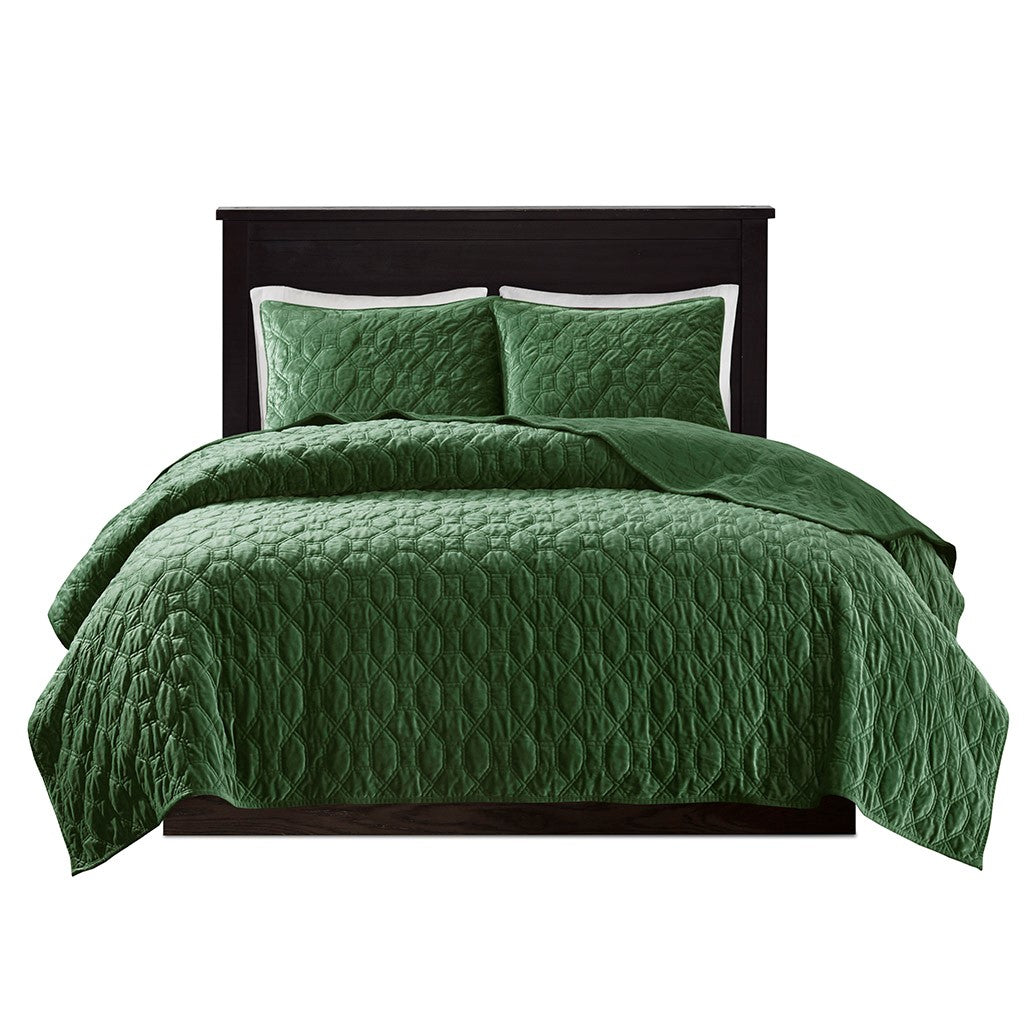 Harper Faux Velvet Reversible 3 Piece Coverlet Set