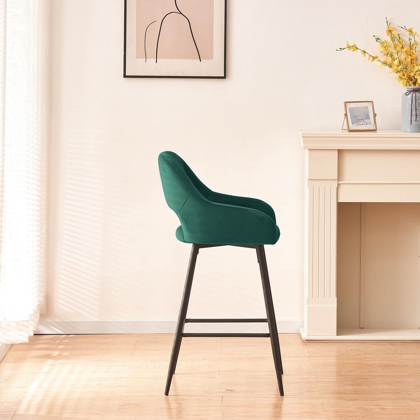 Set of 2 Velvet Green Counter Stools