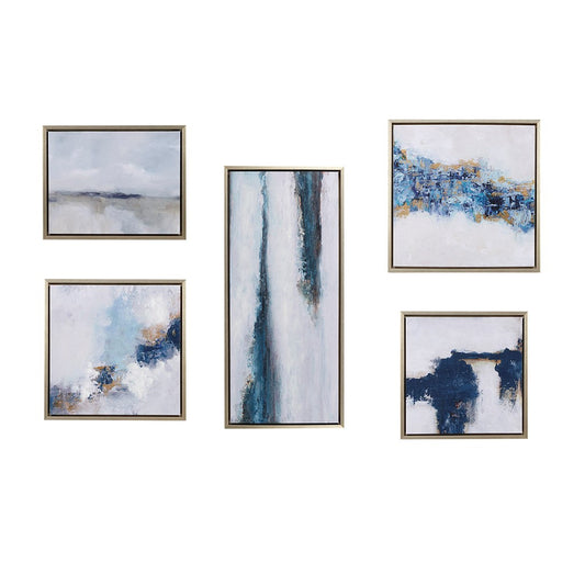 Blue Drift Framed Embellished Canvas Gallery 5PC Set