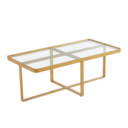 Minimalism rectangle coffee table,Golden metal frame with tempered glass tabletop