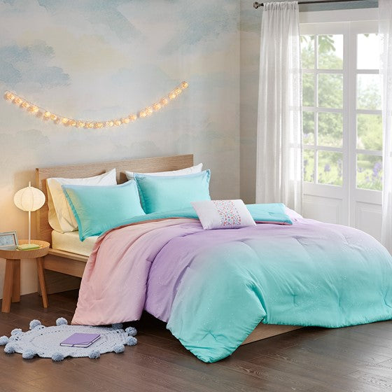 Glimmer Metallic Glitter Printed Reversible Comforter Set
