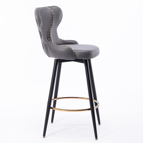 Set of 2 29" Modern Leather Tufted Swivel Bar Stools