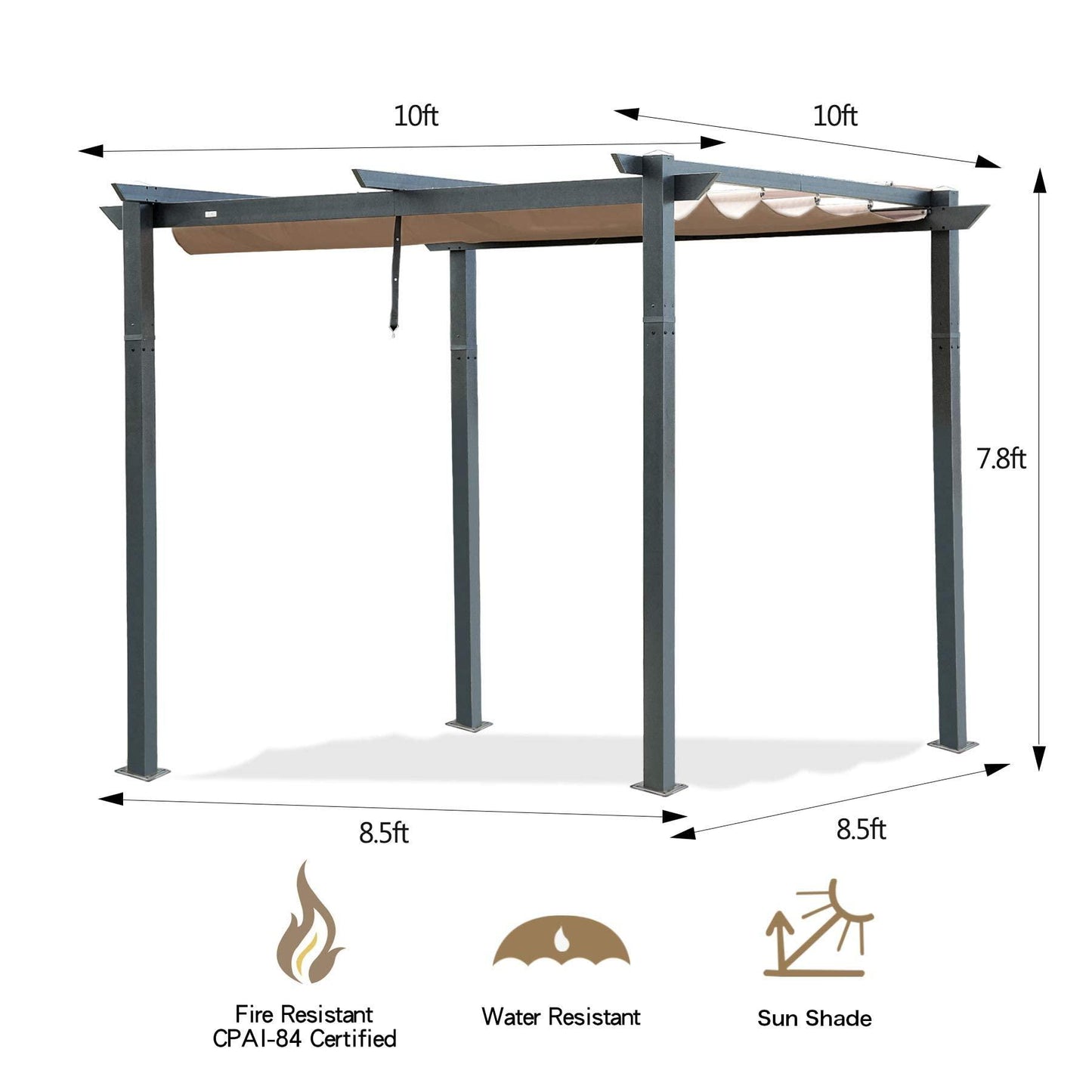 10'X10' Retractable Pergola with Weather-Resistant Canopy Aluminum