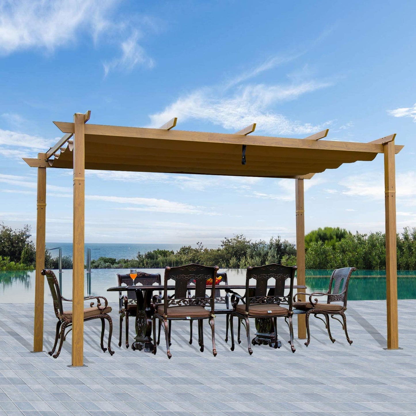 Domi Outdoor Living Outdoor Retractable Pergola with Weather-Resistant Canopy Aluminum