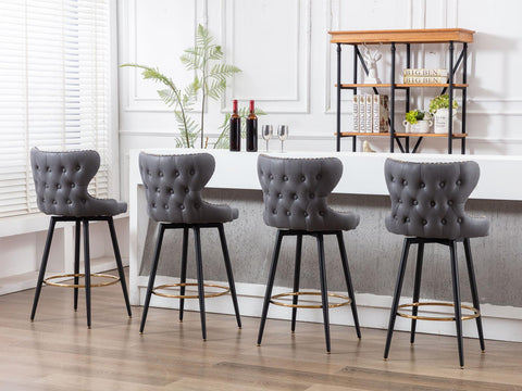Set of 2 29" Modern Leather Tufted Swivel Bar Stools