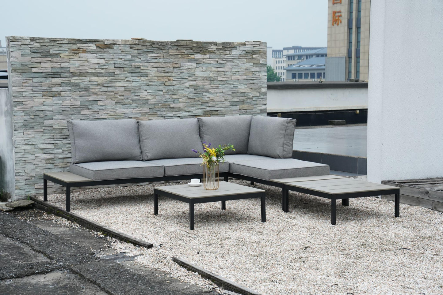 4 Piece Outdoor Sectional Sofa Set with Cushion & Built-in Side Table