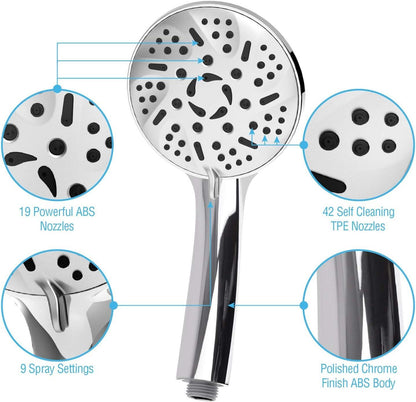 High Pressure Handheld Shower Head – 9 Spray Modes Hand Held Shower Head with 60 Inch Hose