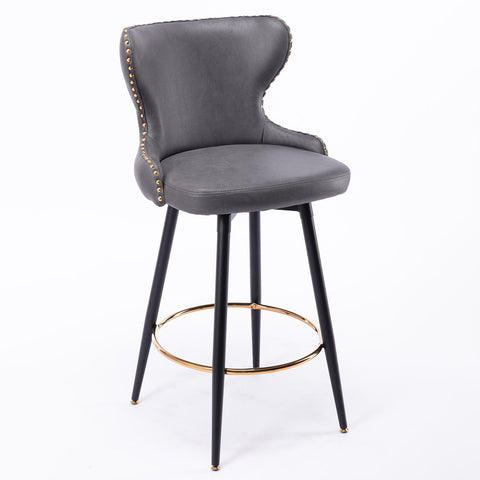 Set of 2 29" Modern Leather Tufted Swivel Bar Stools