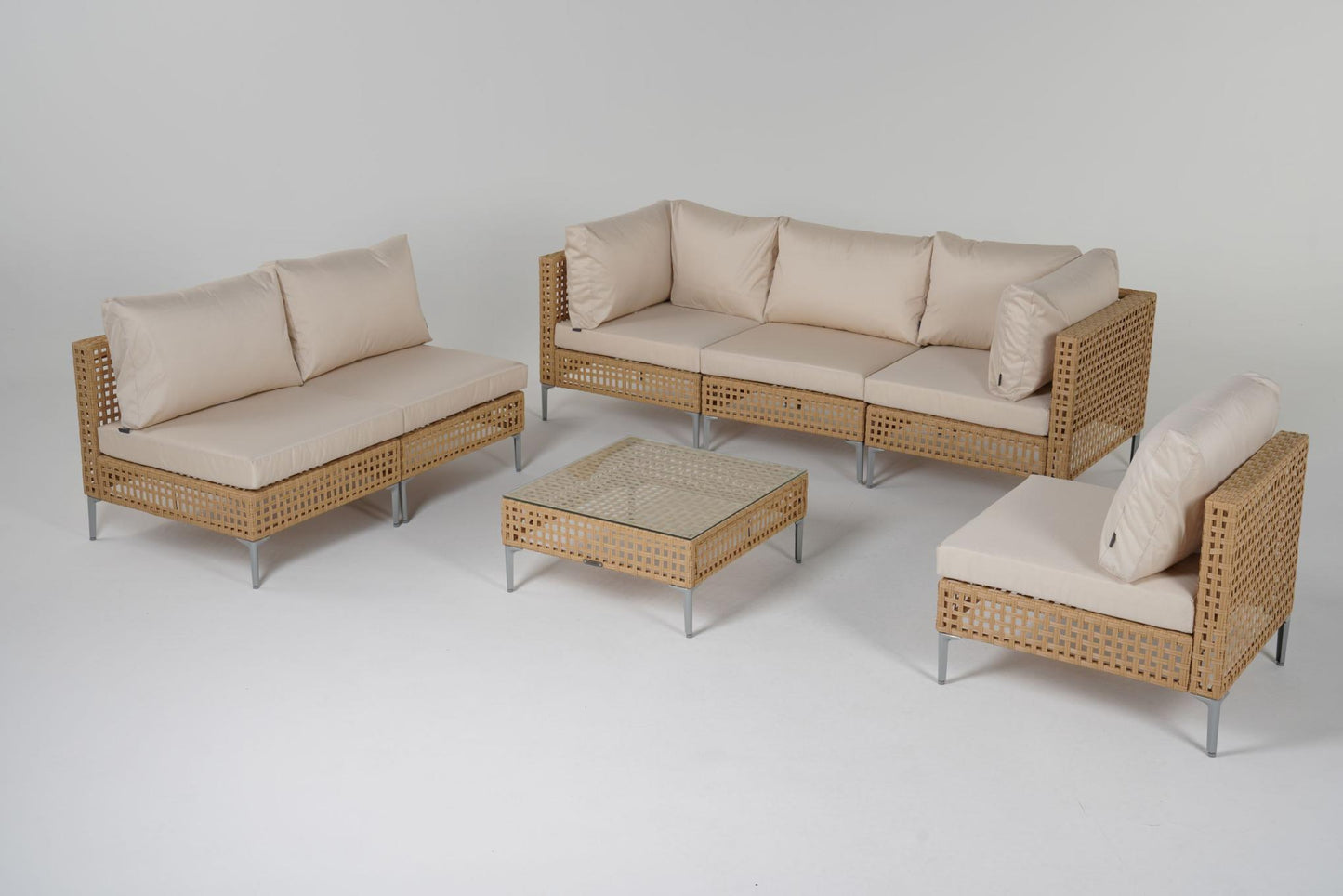 7 Pieces Patio Conversation Set, Outdoor Sectional Wicker Sofa Rattan Furniture Set with Coffee Table