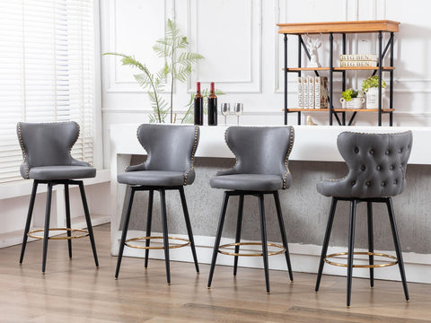 Set of 2 29" Modern Leather Tufted Swivel Bar Stools