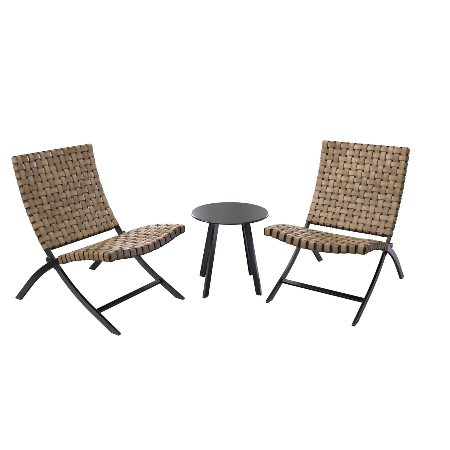 3 Piece Rattan Patio Set Furniture Foldable Wicker Lounger Chairs and Coffee Table Set