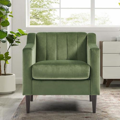 Modern velvet fabric single person sofa side chair with solid wood legs, used in bedroom, living room and office.